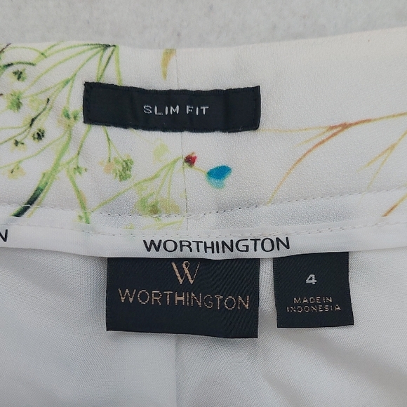 WORTHINGTON SLIM FIT Floral Print Off-White Pants NWOT - Picture 3 of 8